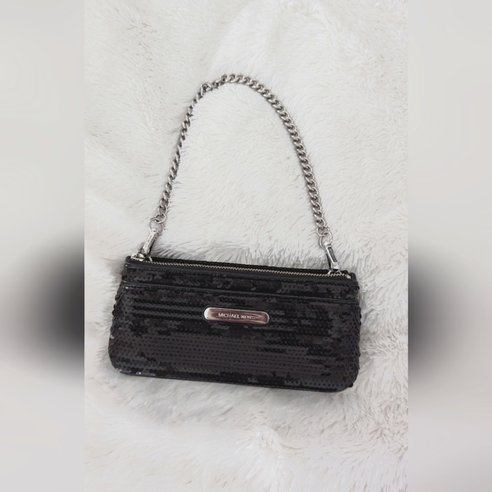 Michael Kors Black Sequin Wallet / clutch with Chain